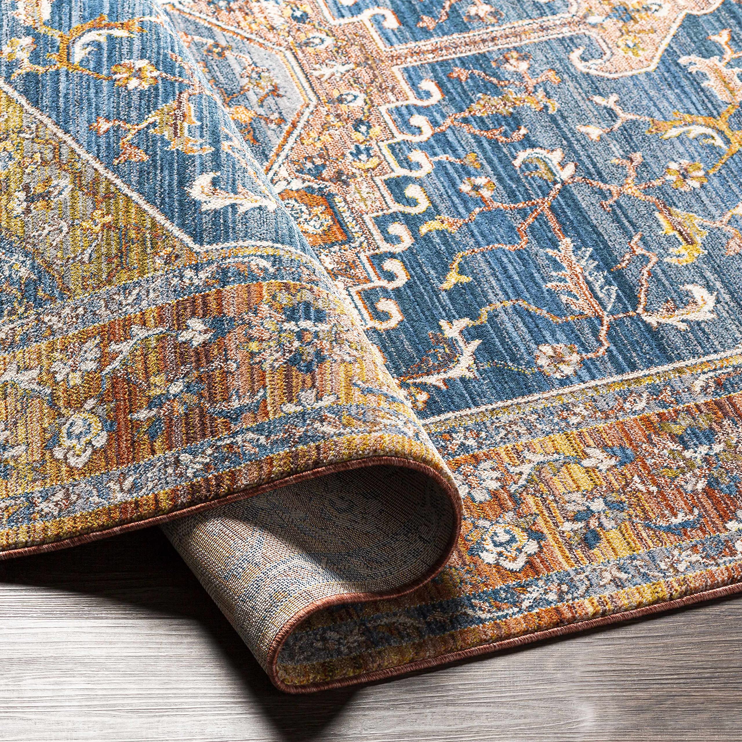 Solana Traditional Handmade Area Rug - Navy, Light Blue, Burnt Orange - 8'10
