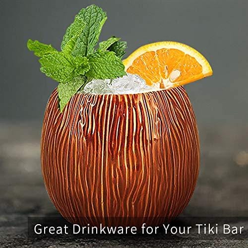 Premium Ceramic Coconut Shaped Mug Set of 2 - 17oz (520ml) Tiki Cups for Coffee, Tea & Hot Drinks - Unique Gift Idea for Holidays, Housewarming & Tropical Party Decorations