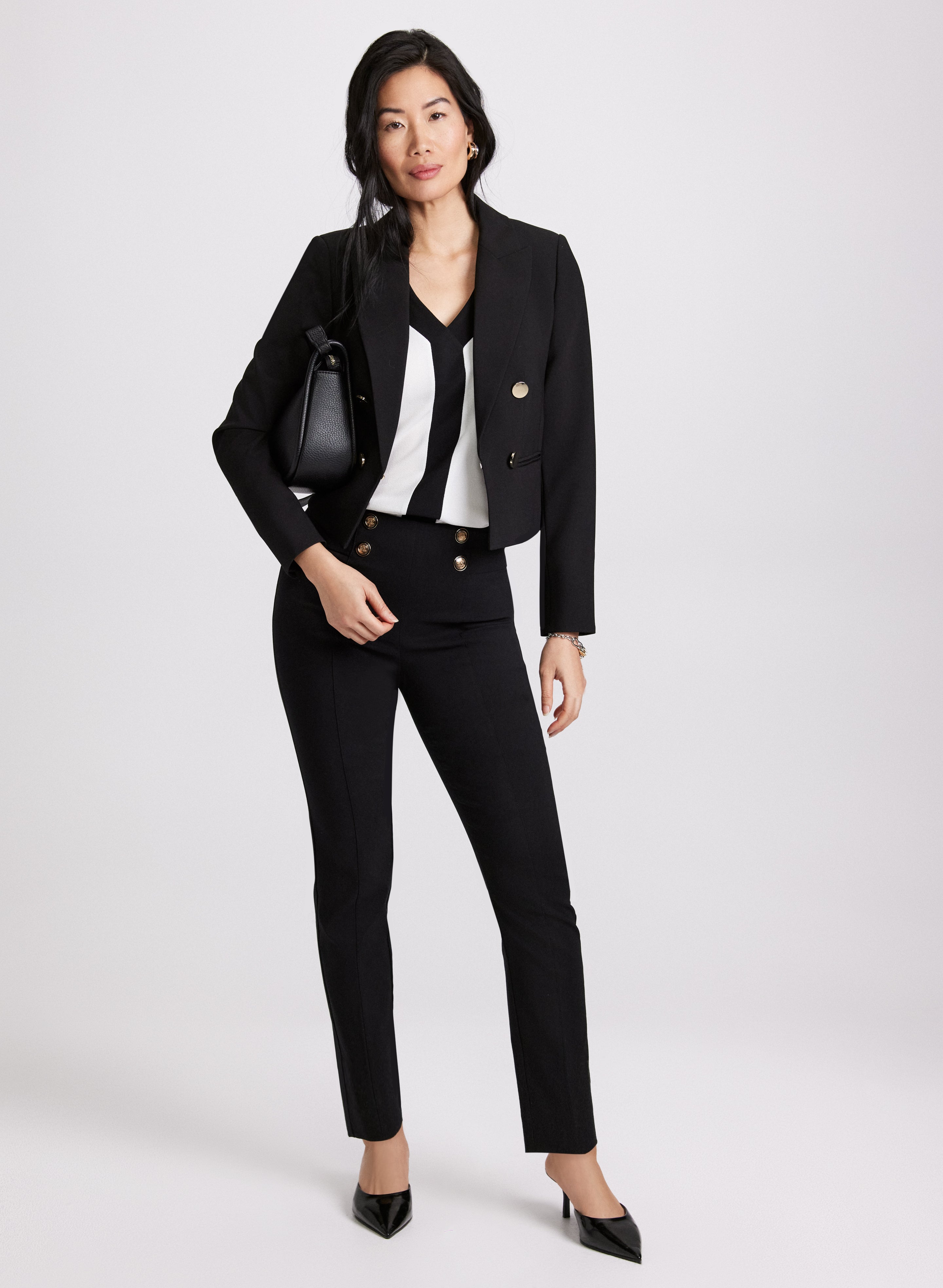 Cropped Double Breasted Blazer & Sofia Slim Leg Pants Set - Women's Professional Office Outfit for Work, Business Meetings and Formal Events