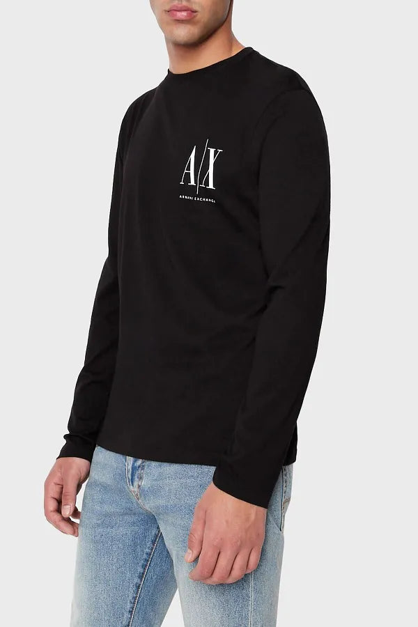 Armani Exchange Men's Black Long Sleeve T-Shirt | Slim Fit Cotton Crewneck Tee | Casual & Business Wear | Perfect for Office, Dating & Everyday Outfits