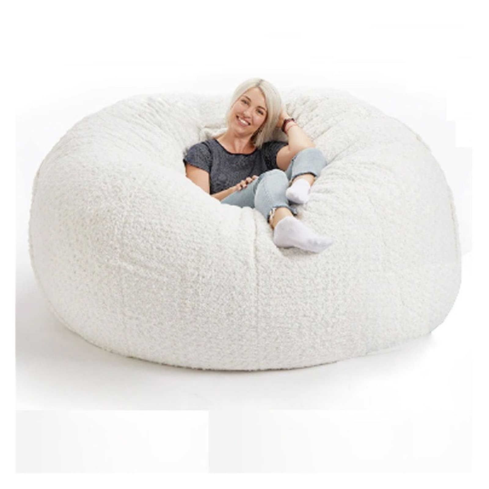 6FT Suede Bean Bag Cover - Extra Large Soft Fluffy Fur Lazy Sofa Bed Cover for Adults, Portable & Comfortable, No Filler Included (White) - Perfect for Living Rooms, Game Rooms & Dorm Relaxation