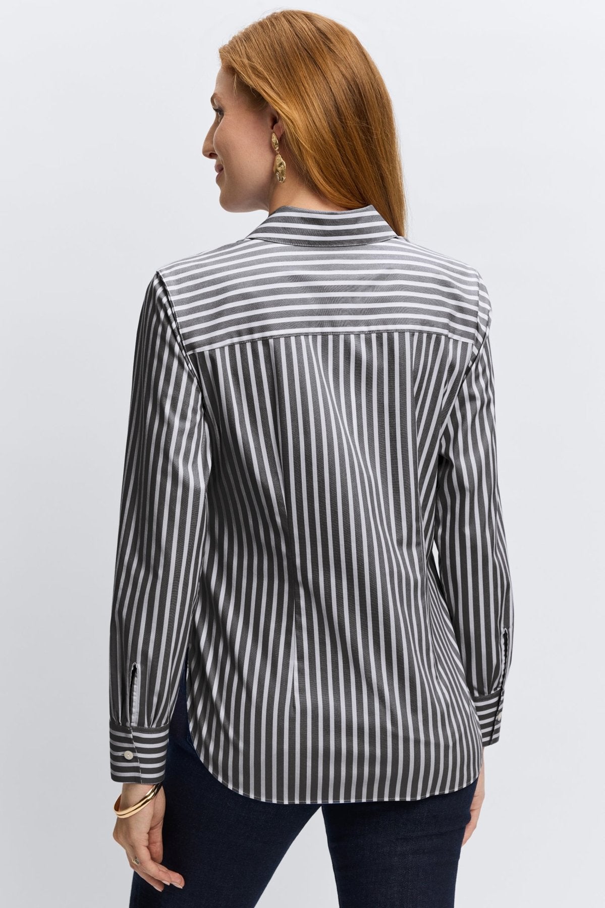 Sabine Plus No Iron Stretch Stripe Tie Long Sleeve Shirt for Men - Wrinkle-Free Business Casual Office Wear & Formal Occasions