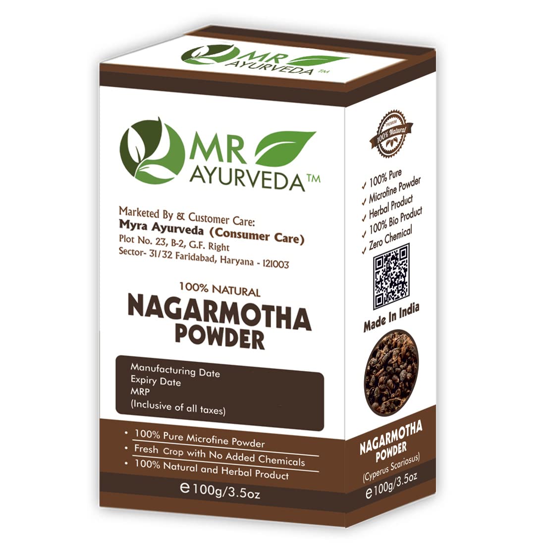 Organic Nagarmotha Root Powder for Hair Growth & Skin Care - 100% Pure Ayurvedic Herb (Set of 3 x 100g) | Natural Remedy for Dandruff, Scalp Health & Glowing Skin | Perfect for DIY Hair Masks & Ayurvedic Treatments