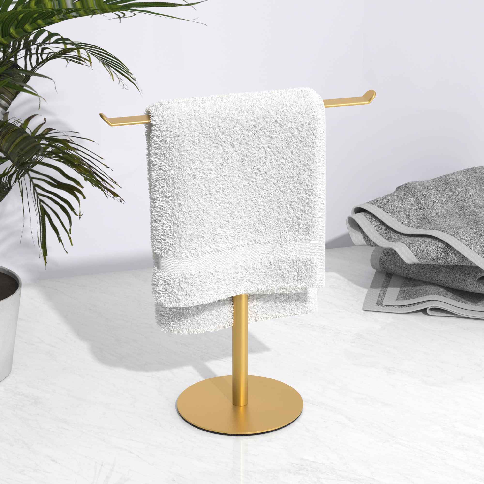 Gold T-Shape Hand Towel Stand - Bathroom & Kitchen Towel Holder Organizer for Fingertip & Display Towels - Perfect for Home, Hotel, and Spa Decor
