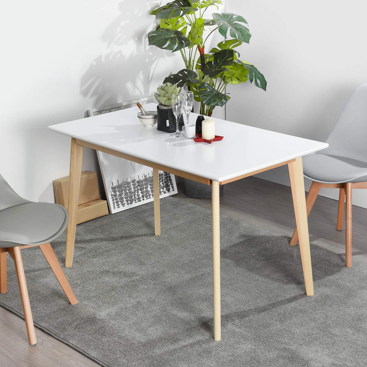 HomVent 47 Inch Modern Solid Wood Dining Table - Rectangular Kitchen Table for 4 People with Wooden Legs, White Finish | Perfect for Family Dinners, Breakfast Nook, Coffee Time & Small Space Dining Rooms