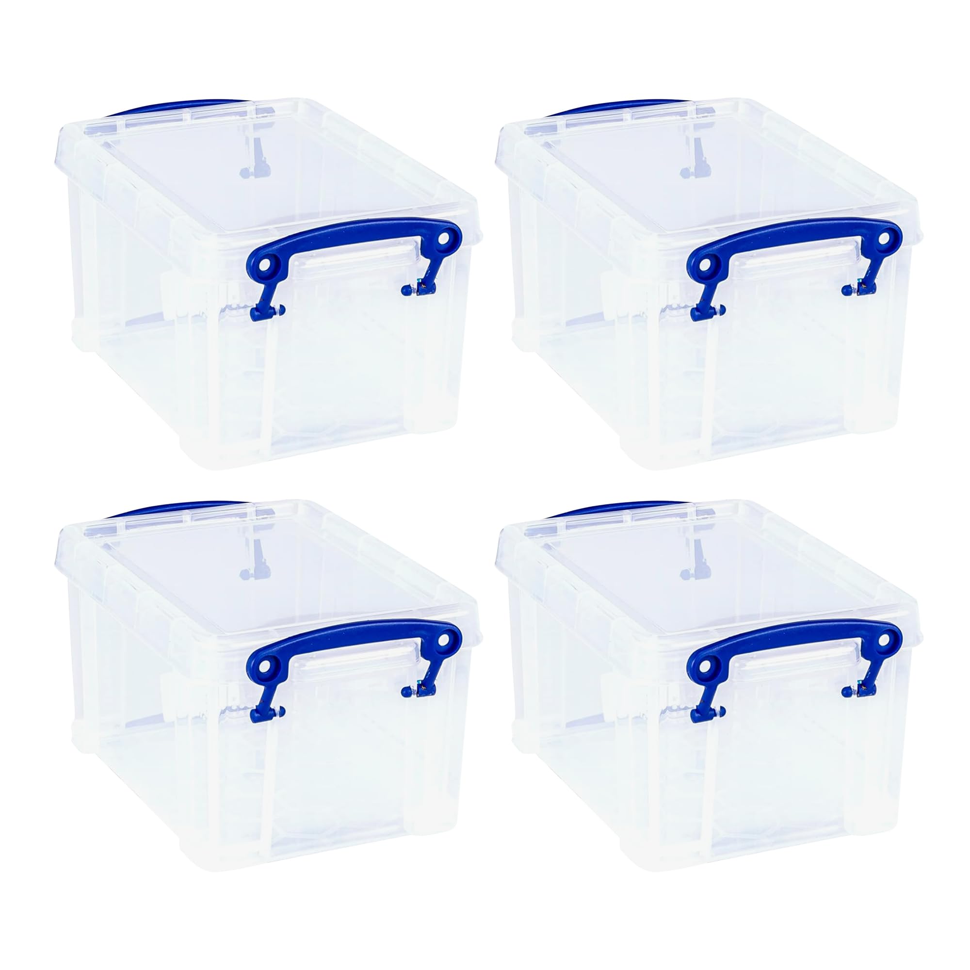 Really Useful 1.6L Stackable Plastic Storage Box with Snap Lid & Clip Lock Handles - 4 Pack for Home, Office, Kitchen, Craft Room & Garage Organization | Durable Organizer Bins for Supplies, Toys, Documents & More
