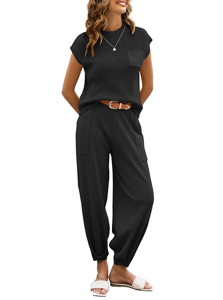 OTEN Women's Casual 2-Piece Sweater Set - Knit Pullover Top & High Waist Lounge Pants | Soft Tracksuit Outfit for Home, Work & Travel | Cozy Winter Loungewear Set