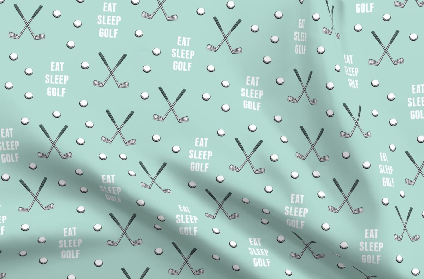 Eat Sleep Golf Dark Mint Golf Balls & Clubs Printed Minky Fabric Fat Quarter - Soft Plush Material for Sewing Baby Blankets, Quilt Backing & DIY Crafts - Perfect for Golf Lovers, Nursery Decor & Sports Themed Projects