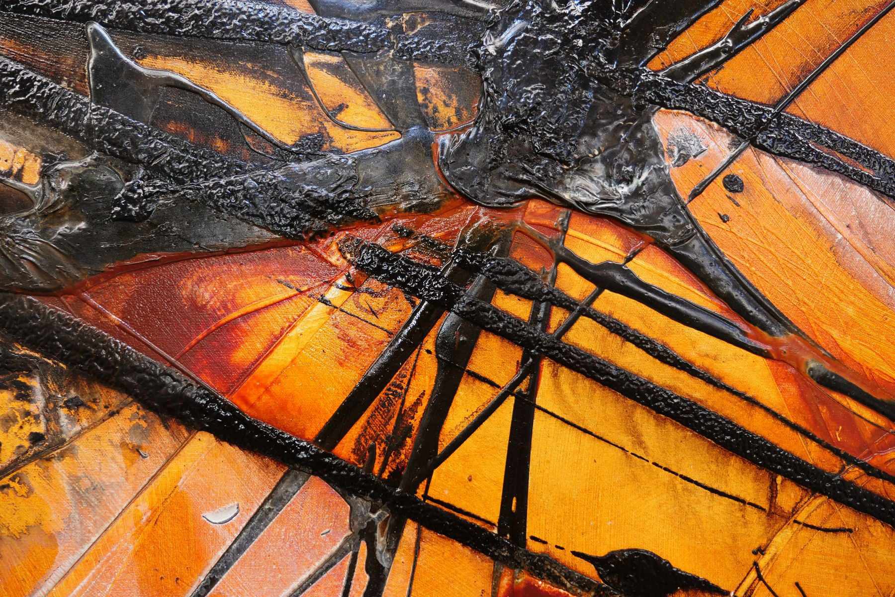 Rustic Abstract Wall Art Painting 79x47 Inches - Ochre & Black Textured Canvas for Living Room, Bedroom & Office Decor