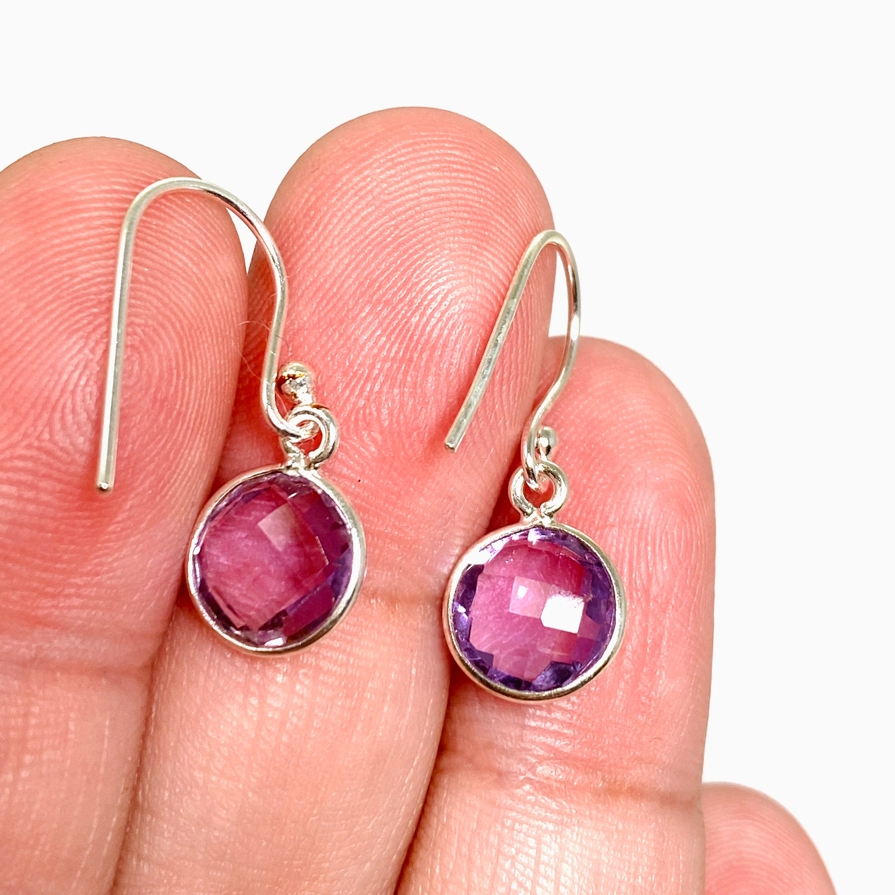 Amethyst Round Checkerboard Faceted Earrings for Women - Elegant Purple Gemstone Jewelry Gift for Birthday, Anniversary & Valentine's Day - Perfect for Parties, Weddings & Special Occasions