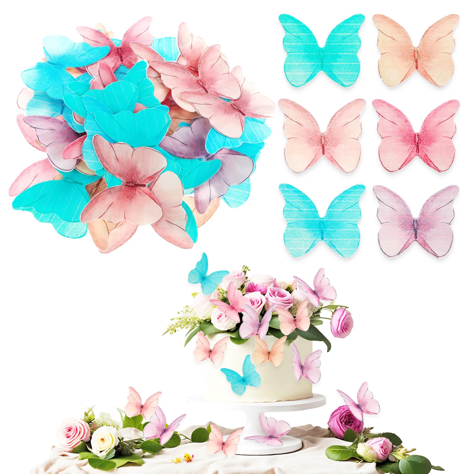 48 Pcs Edible Purple Butterfly Cake Toppers - Decorative Cupcake Toppers for Birthday Parties, Baby Showers & Wedding Cakes | Perfect for DIY Cake Decorating & Sweet Table Displays