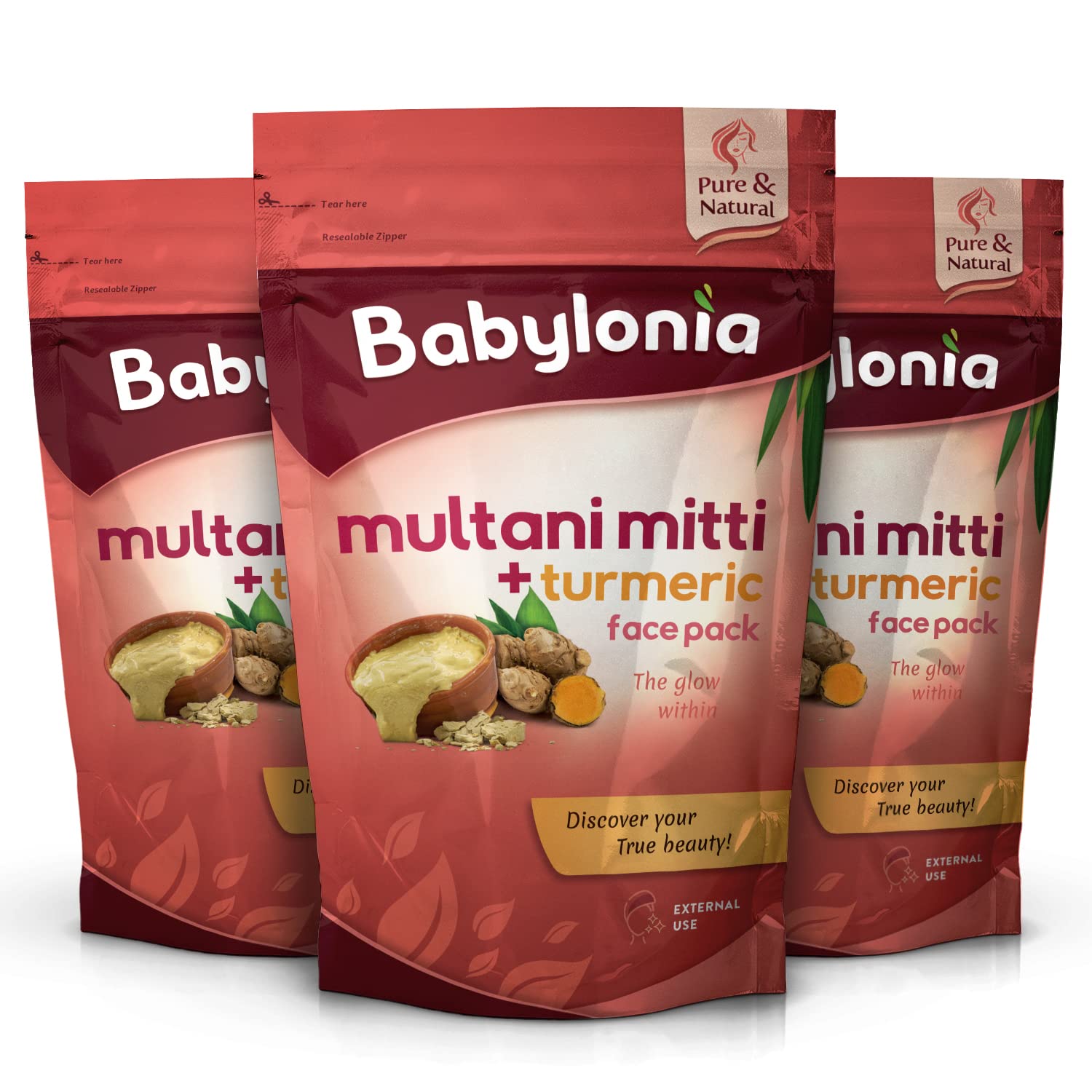Babylonia Multani Mitti Turmeric Face Mask Powder for Glowing Skin - 100g (Pack of 3) | Natural Clay Facial Treatment for Acne, Oil Control & Brightening | Perfect for Daily Skincare & Spa Days