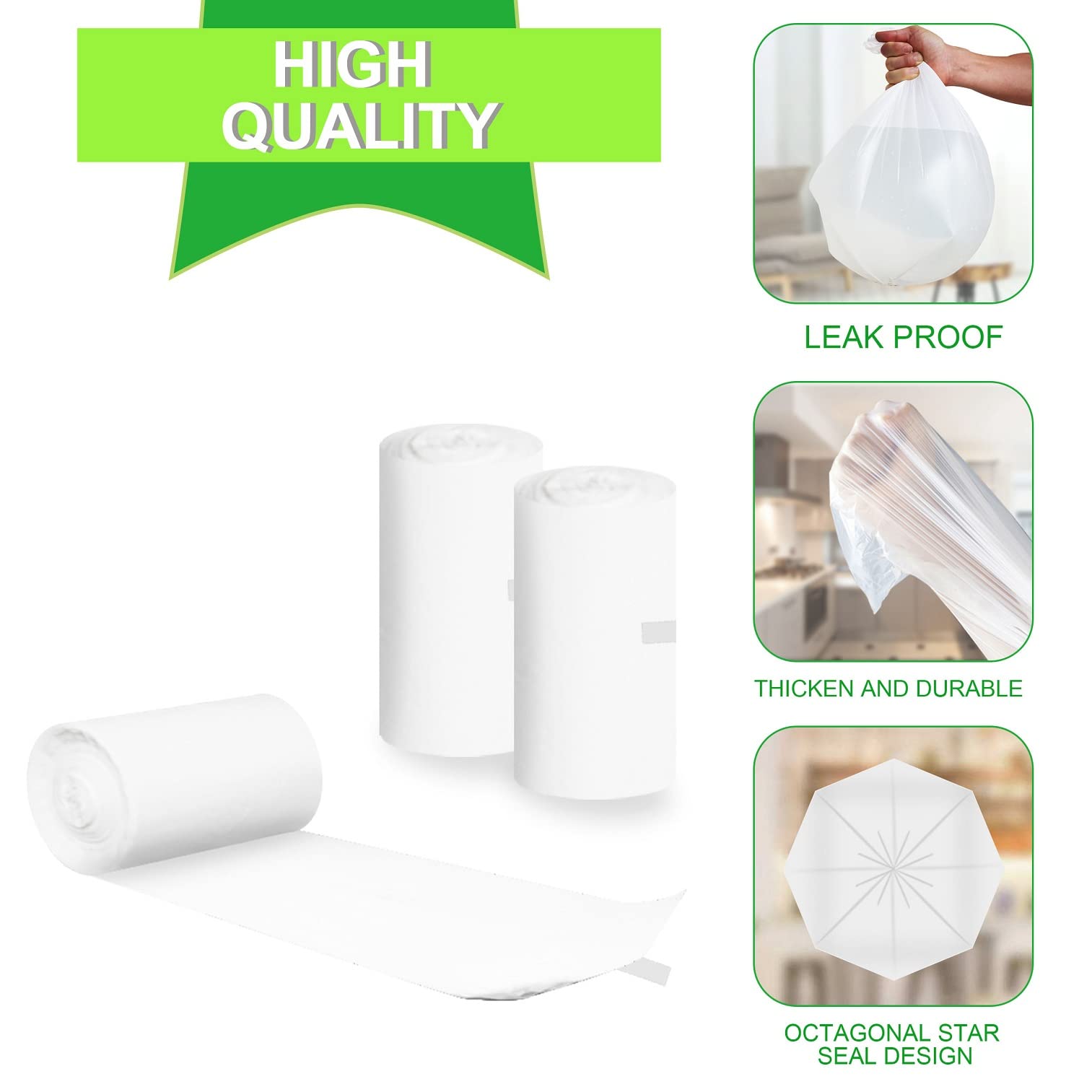 4 Gallon Trash Bags 150 Count - Small Kitchen Garbage Bags, Bathroom & Bedroom Waste Can Liners, Office & Pet Dog Cat Litter Disposal Bags (White) - Perfect for Home, Office & Travel Use
