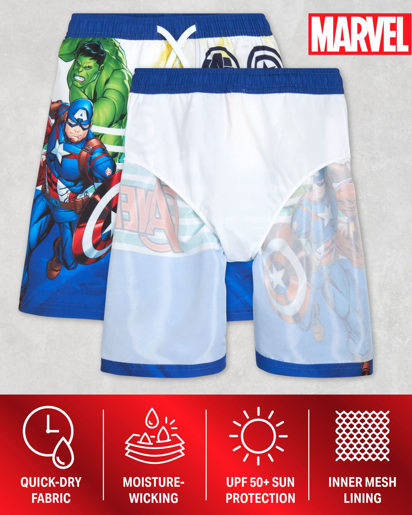 **Marvel Avengers Boys' Swim Trunks - Spider-Man, Captain America, Hulk, UPF 50+ Quick Dry Swim Shorts for Kids (2T-12) - Perfect for Pool, Beach & Summer Water Play**