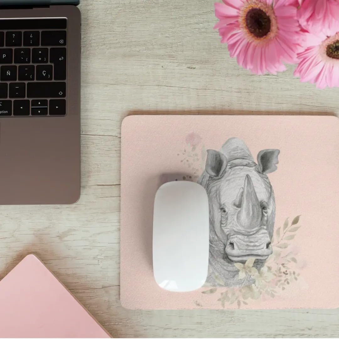 Premium Non-Slip Rubber Mouse Pad with Wild African Animal Design (Rhino) - Perfect for Home Office, Work Desk, Computer & Laptop Use - Enhances Comfort & Precision for Gaming, Graphic Design & Daily Computing