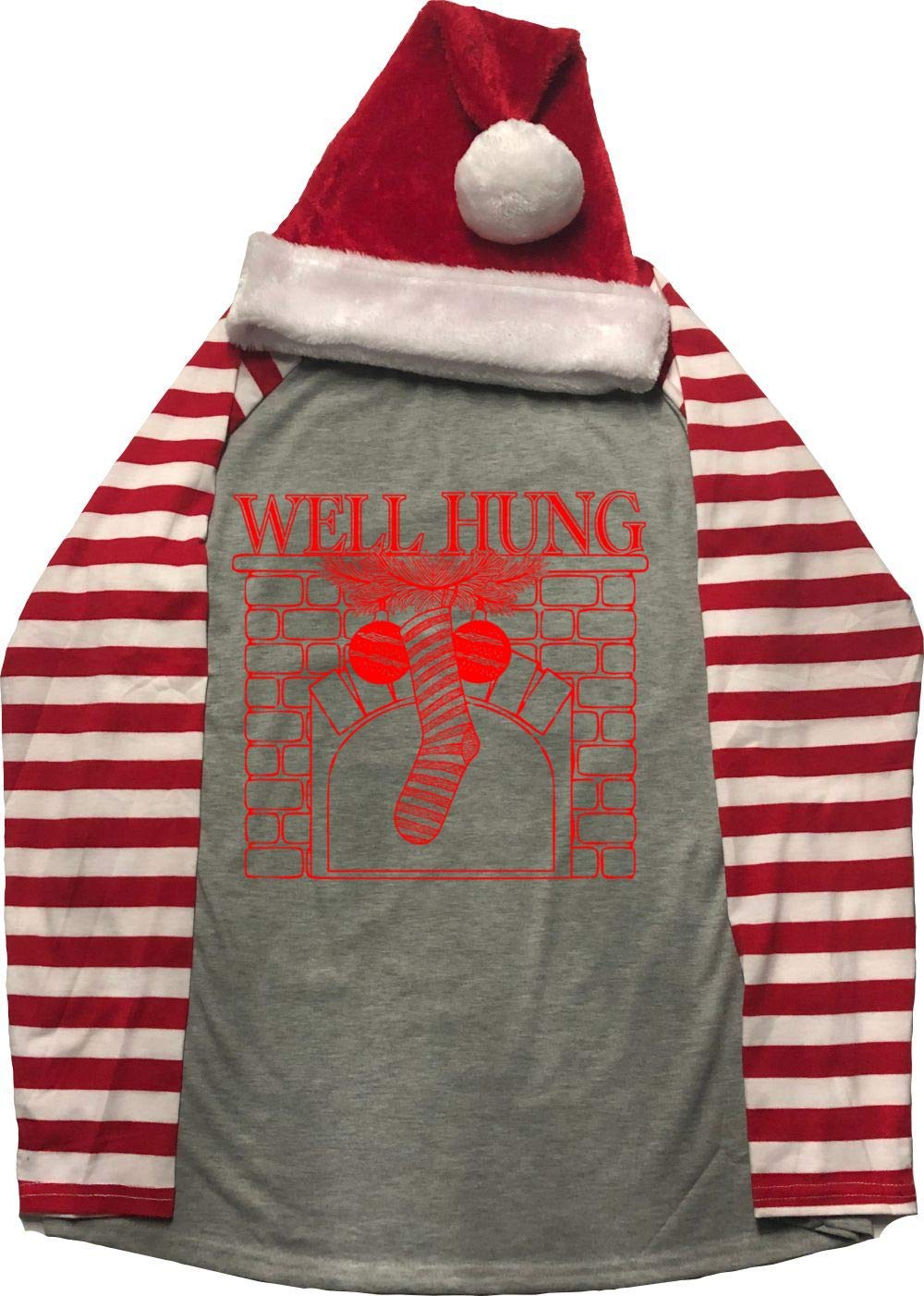 Funny Well Hung Christmas Stocking Long Sleeve T-Shirt for Adults - Festive Holiday Party & Gift Exchange Outfit