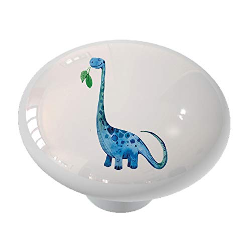 Dinosaur Cabinet Knob - Little Brontosaurus with Leaf Design for Kids Room Decor, Nursery, Closet & Furniture Hardware (Set of 4)