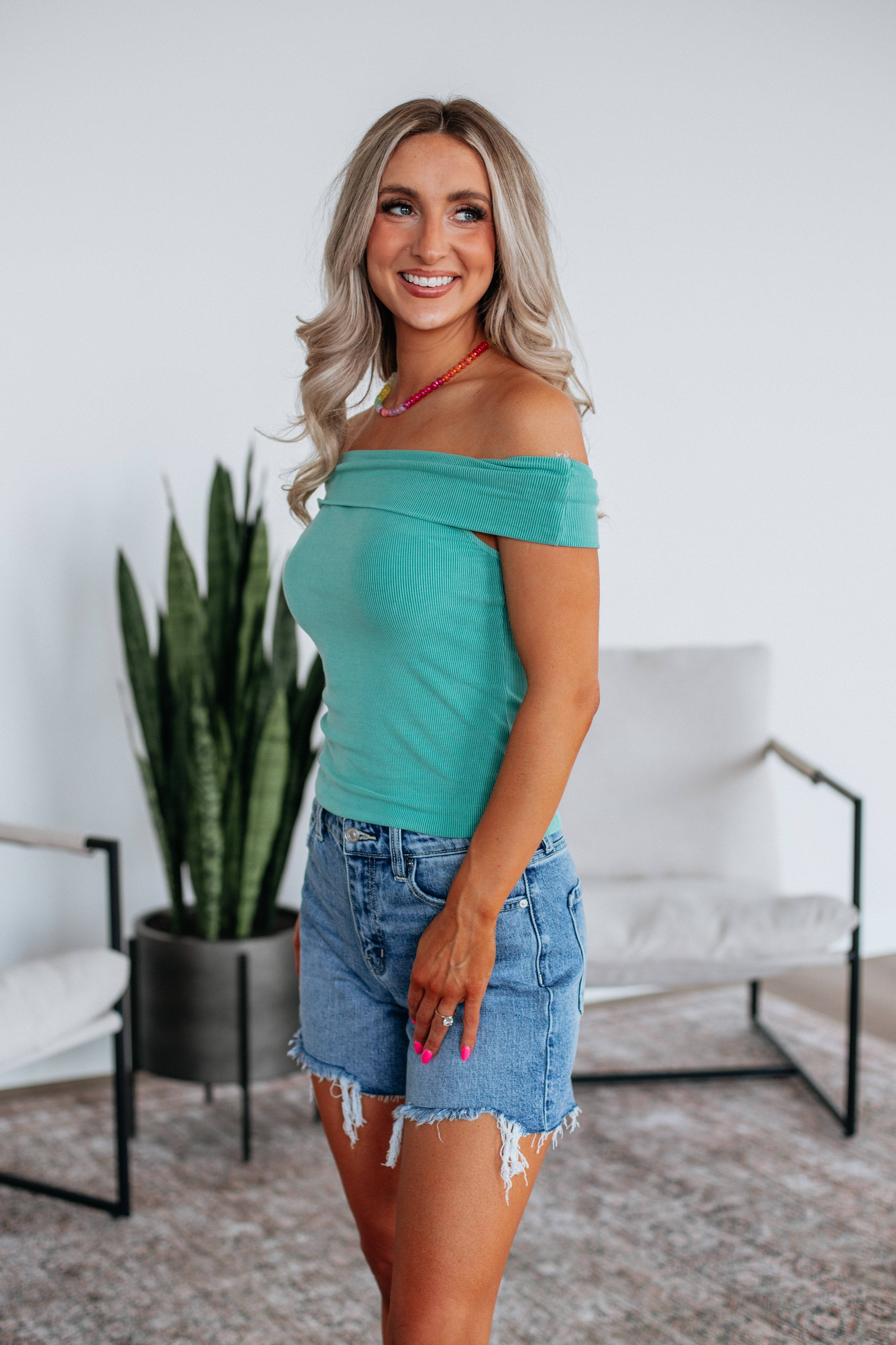 Chelsie Women's Off The Shoulder Top - Elegant Jade Green Blouse for Casual Wear, Date Night & Summer Outfits