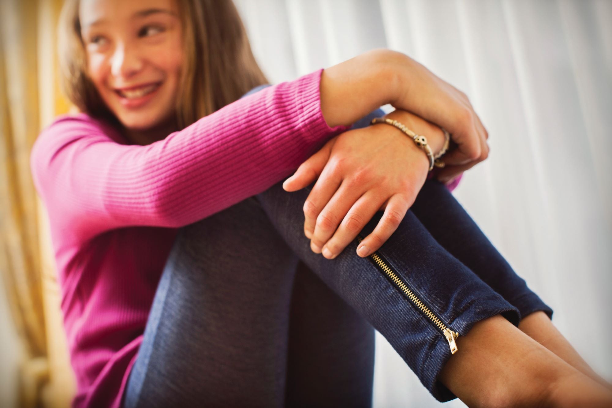 Stylish Denim Knit Zipper Leggings for Tweens - Perfect for School, Playdates & Casual Outfits
