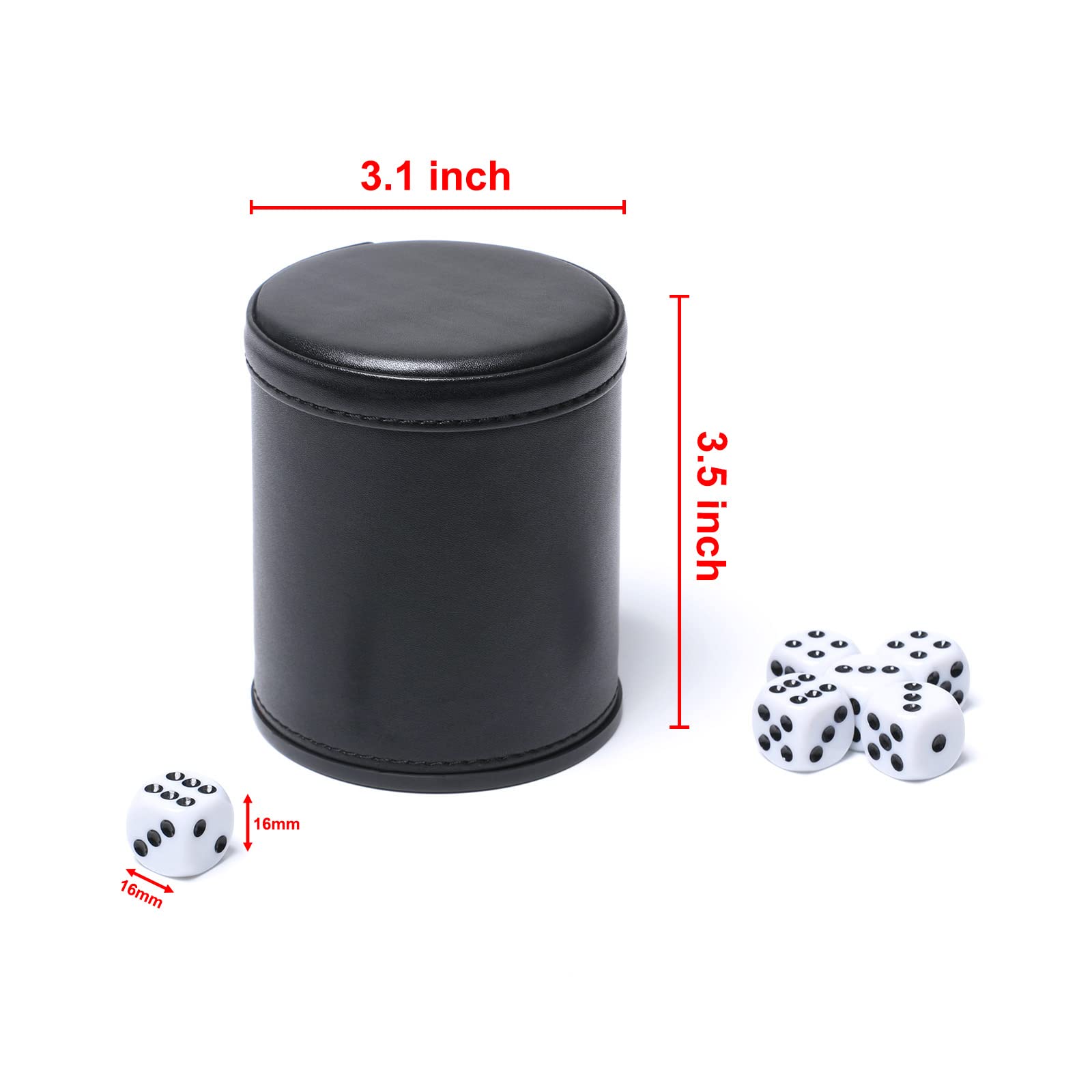 Premium Leatherette Dice Cup Set - 5 Pack with 6 Red Felt-Lined Dot Dices for Yahtzee, Farkle & Bar Party Games | Perfect for Family Game Nights, Casino Parties & Tabletop Gaming