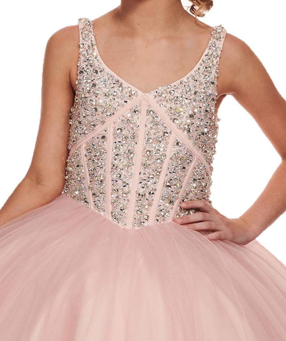 Emanni Girls Beaded Birthday Party Dress with Straps - Tulle Ball Gown Flower Pageant Dress for Special Occasions, Weddings & Photo Shoots