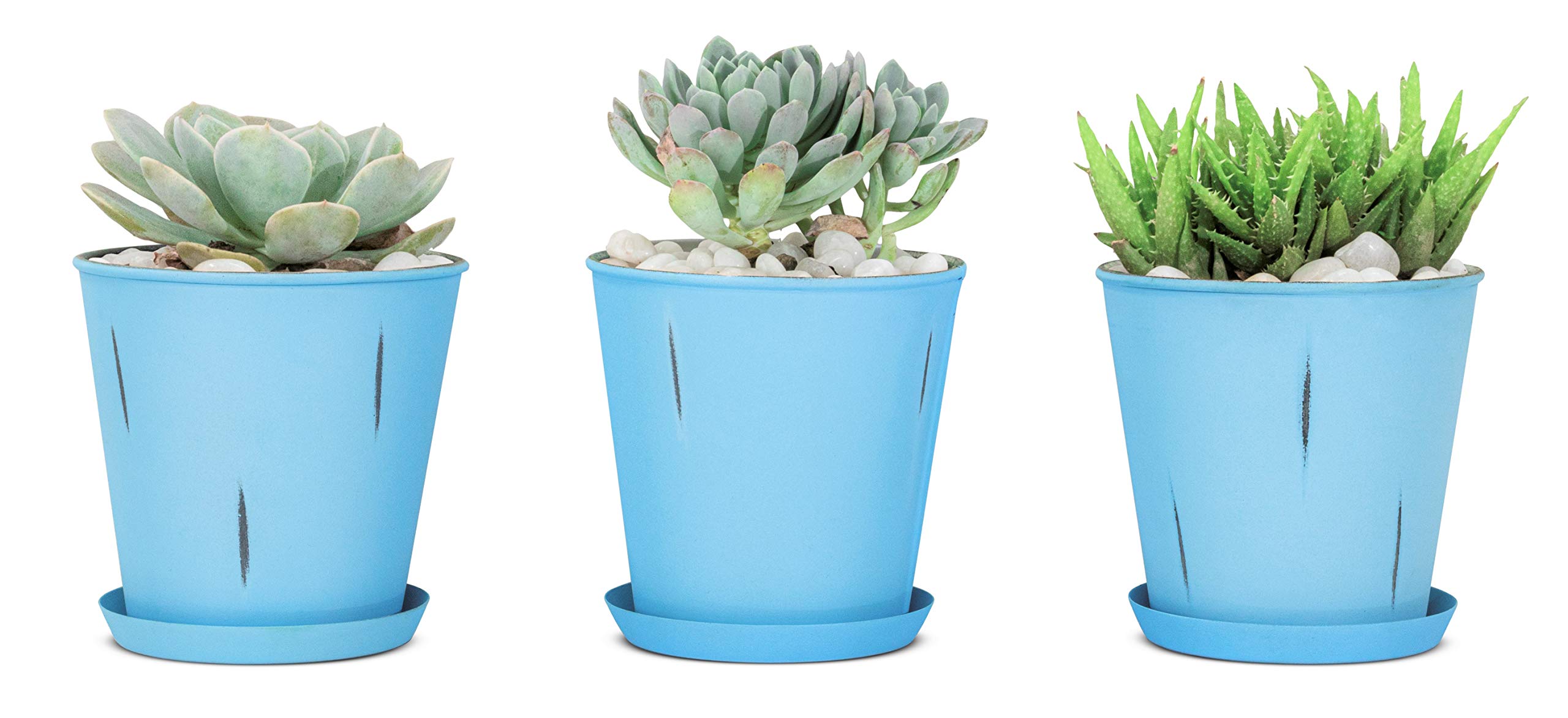 Monarch Abode 20810 Blue Stonewash Indoor Plant Pots (Set of 3) - Succulent & Flower Planters with Drainage Holes - Perfect for Home Decor, Office Desk, and Windowsill Gardens