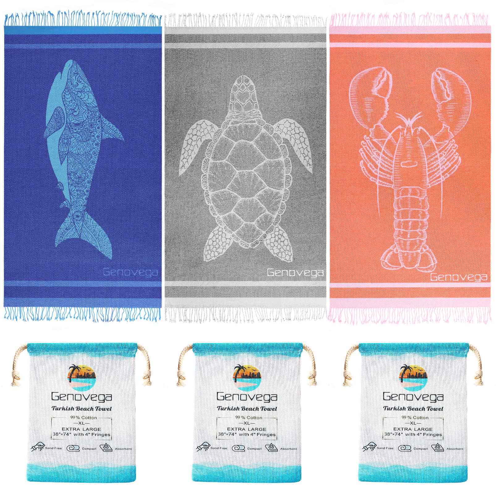 3 Pack Extra Large Turkish Beach Towels (74