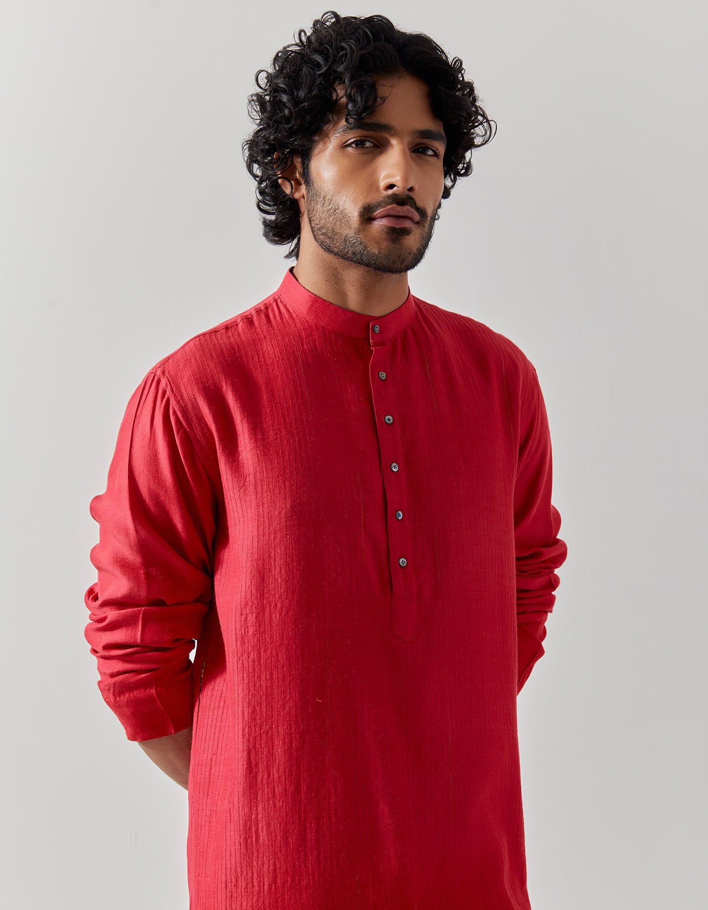 Stylish Red Bade Miyan Kurta for Men - Premium Muga Satin Fabric - Perfect for Eid, Weddings & Festive Occasions