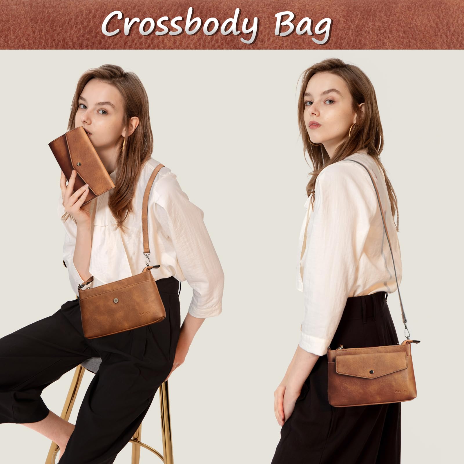 Stylish Small Leather Crossbody Bag with Detachable Wallet - Mini Fashion Purse Wristlet with Adjustable Strap - Perfect for Travel, Shopping & Everyday Use