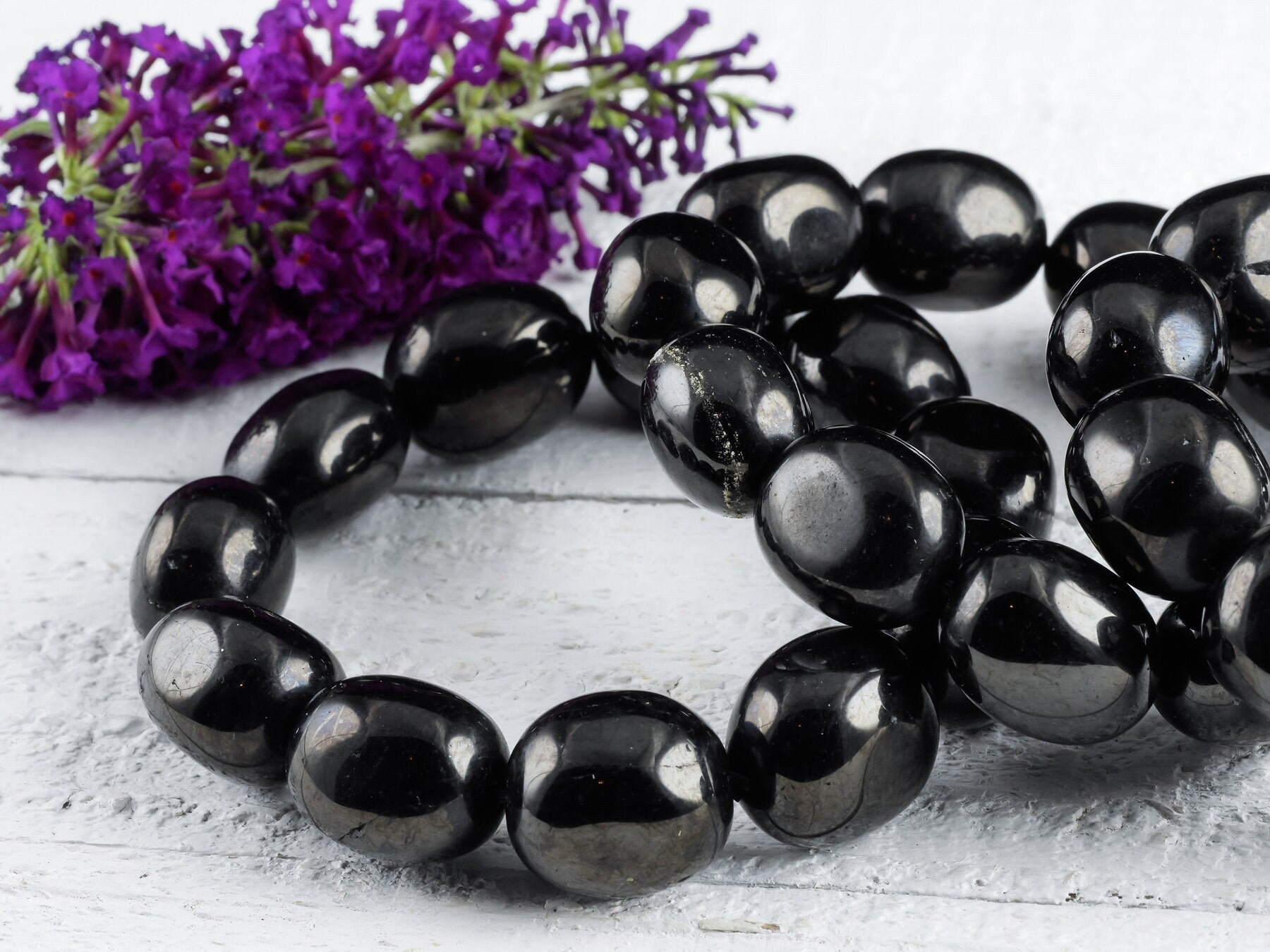 JET Petrified Wood Crystal Bracelet - Handmade Healing Beaded Bracelet with Tumbled Beads for Women | Spiritual Jewelry, Meditation & Energy Balancing Accessory (E1241)