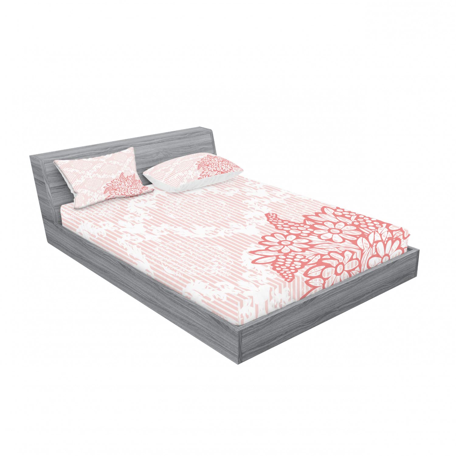 Ambesonne 2-Piece Coral Fitted Sheet Set with 4 Pillow Shams - Queen Size Antique Royal Bouquet Floral Bedding in Pale Pink | Luxury Bedroom Decor for Master Suite, Guest Room & Vacation Homes