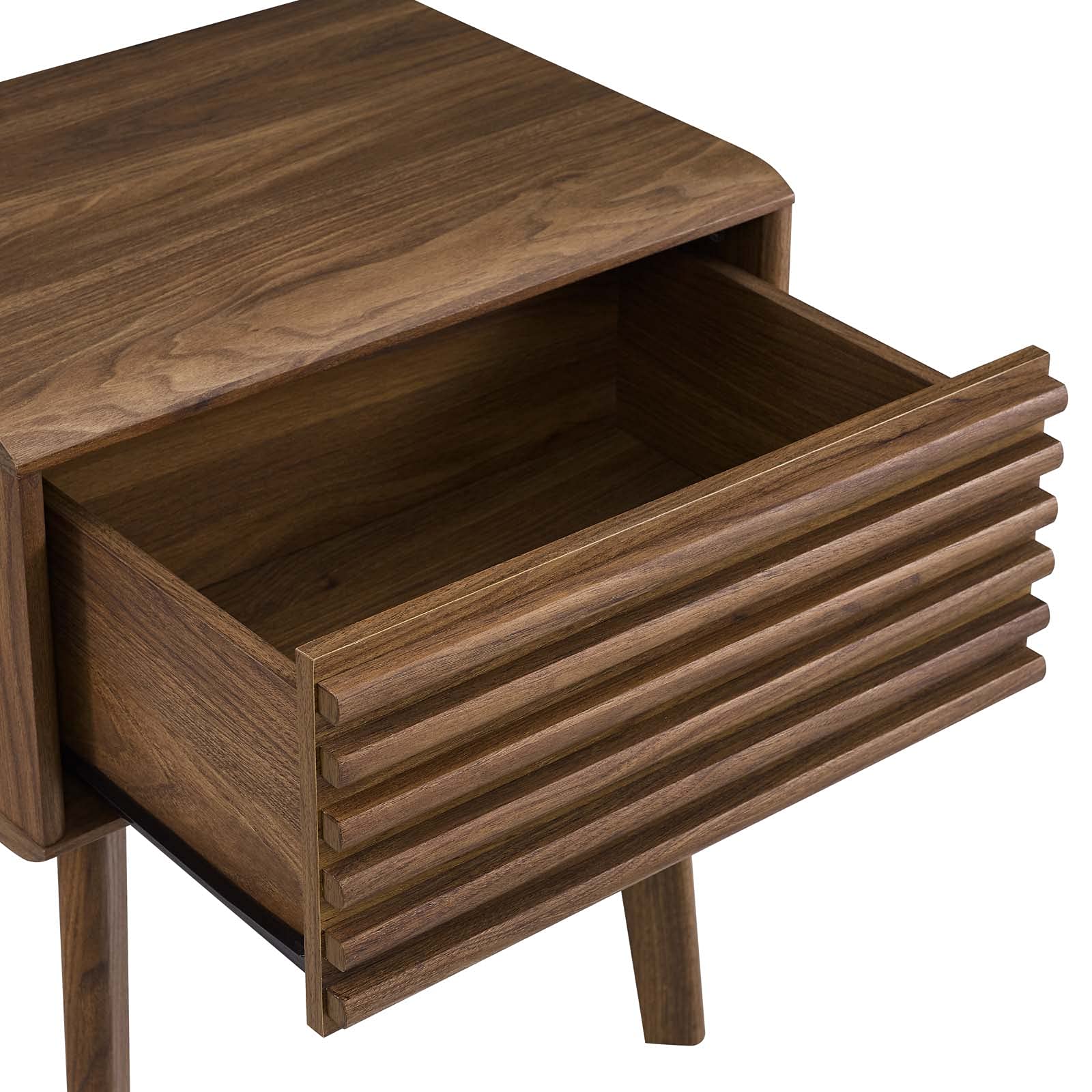 Modway EEI-3345-WAL Walnut Wood End Table Nightstand with Drawer - Modern Bedside Table for Bedroom, Living Room & Office Storage