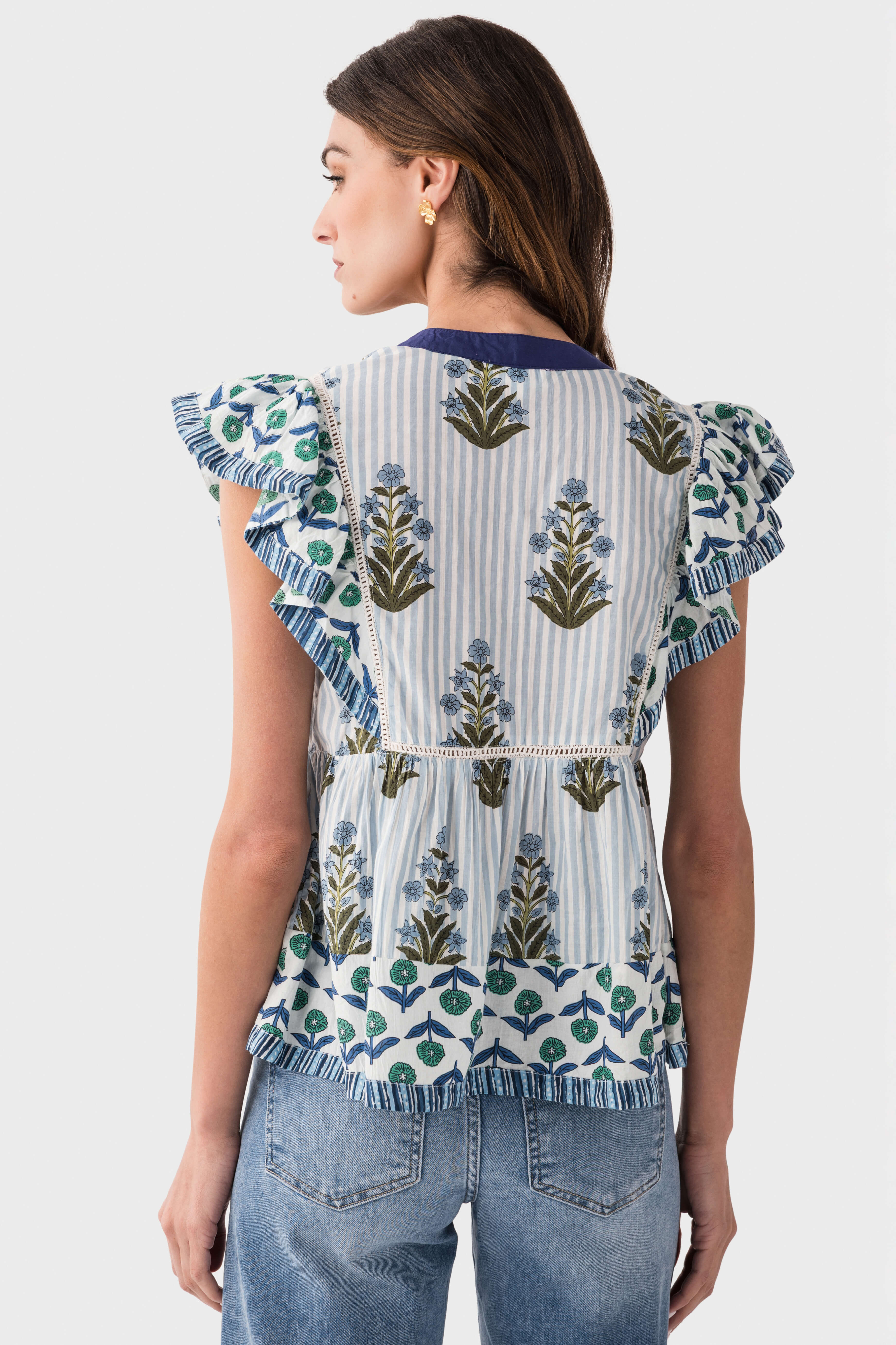 THML Lily Flutter Sleeve Floral Tassel Tie Top - Women's Boho Blouse for Summer, Beach & Date Night Outfits