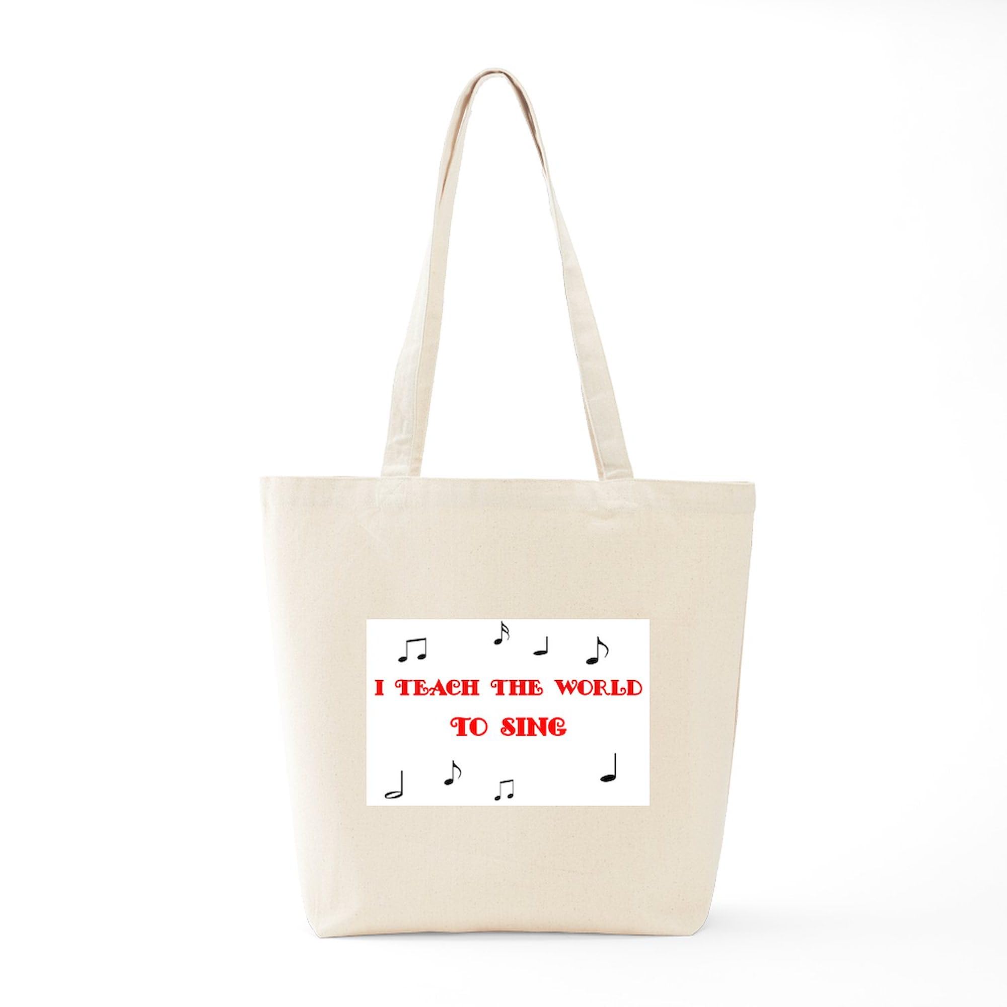 CafePress 'I Teach The World To Sing' Natural Canvas Tote Bag - Eco-Friendly Reusable Shopping Bag for Teachers, Choir Members & Music Lovers - Perfect for School, Groceries & Beach