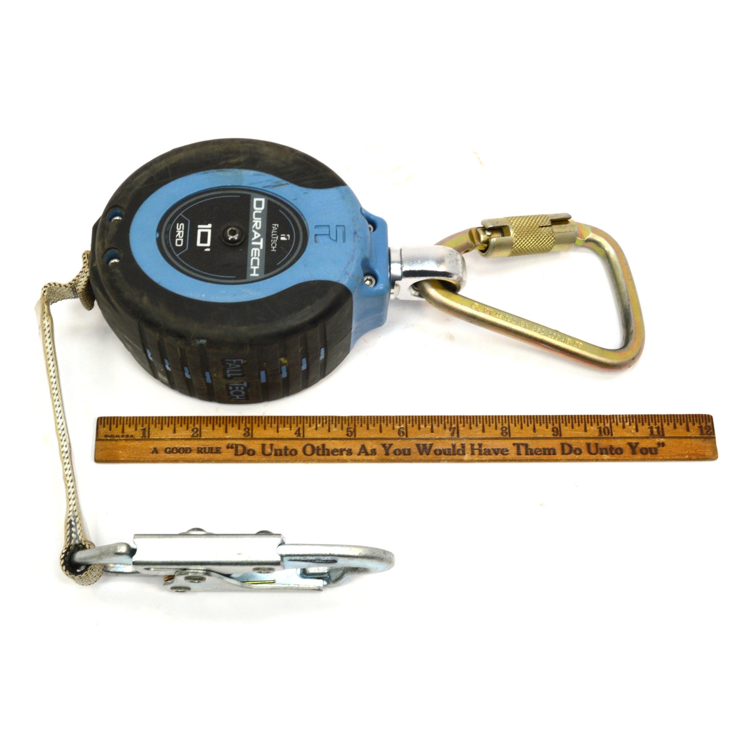 FallTech DuraTech 10ft Self Retracting Fall Limiter with Carabiner - Lightly Used Safety Harness for Construction & Roofing Work