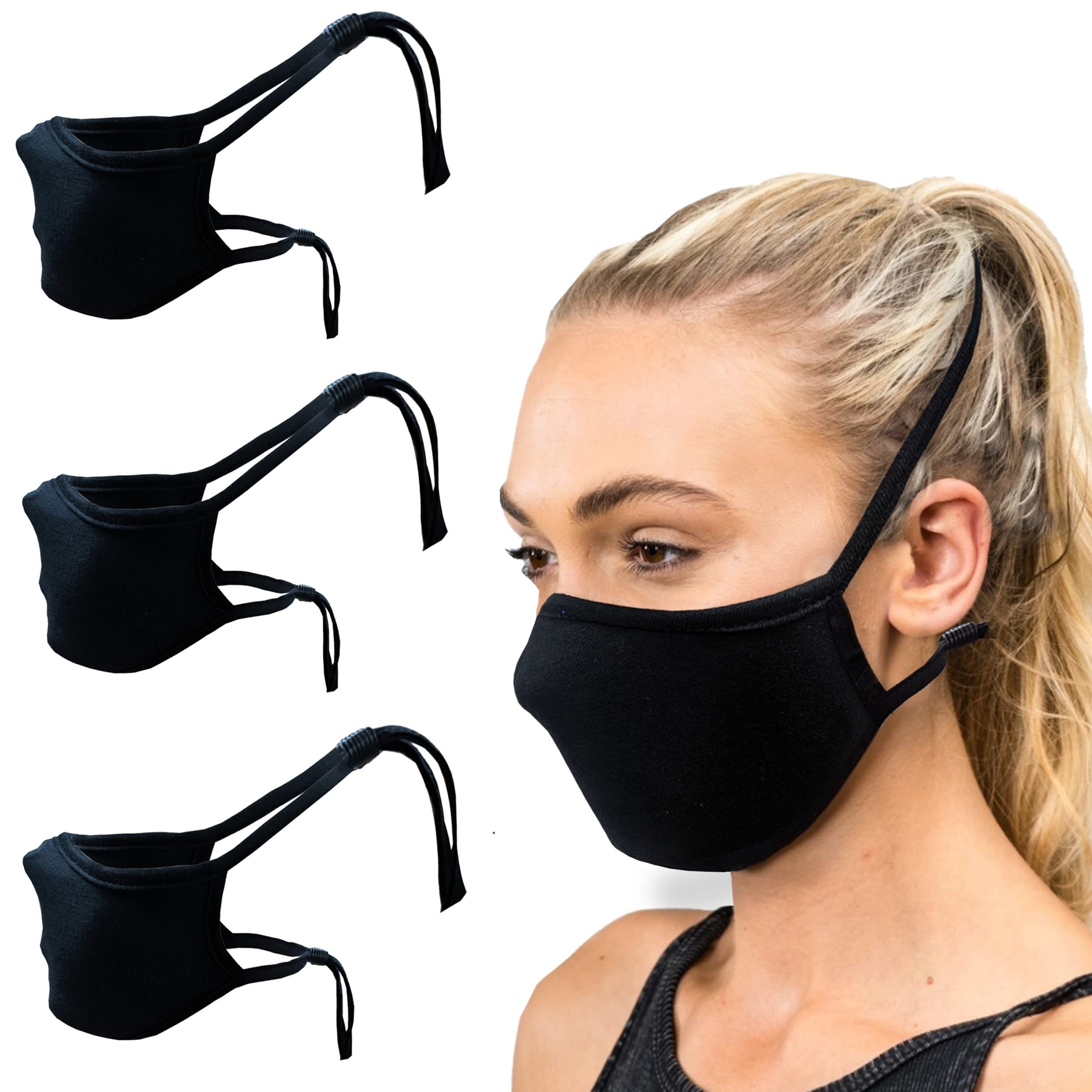Over The Head Face Mask - Adjustable Head Strap Cloth Face Covering for Adults - No Ear Loops - Perfect for Workouts, Travel & All-Day Comfort