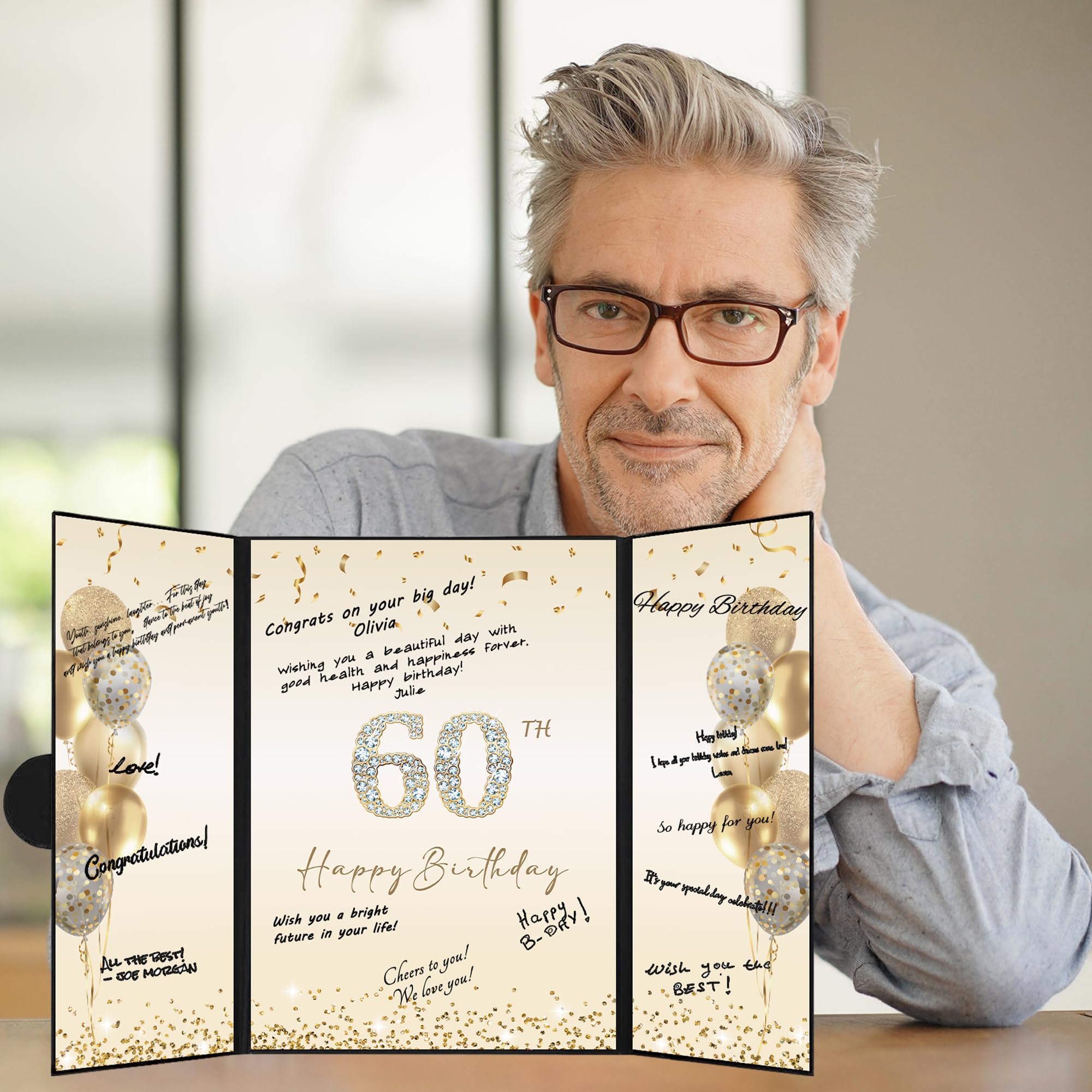 DARUNAXY Black Gold 60th Birthday Party Decorations Set - Happy 60th Birthday Guest Book Alternative for Men & Women - Cheers to 60 Years Signing Board Card - Perfect for Milestone Birthday Parties, Retirement Celebrations & Anniversary Gifts