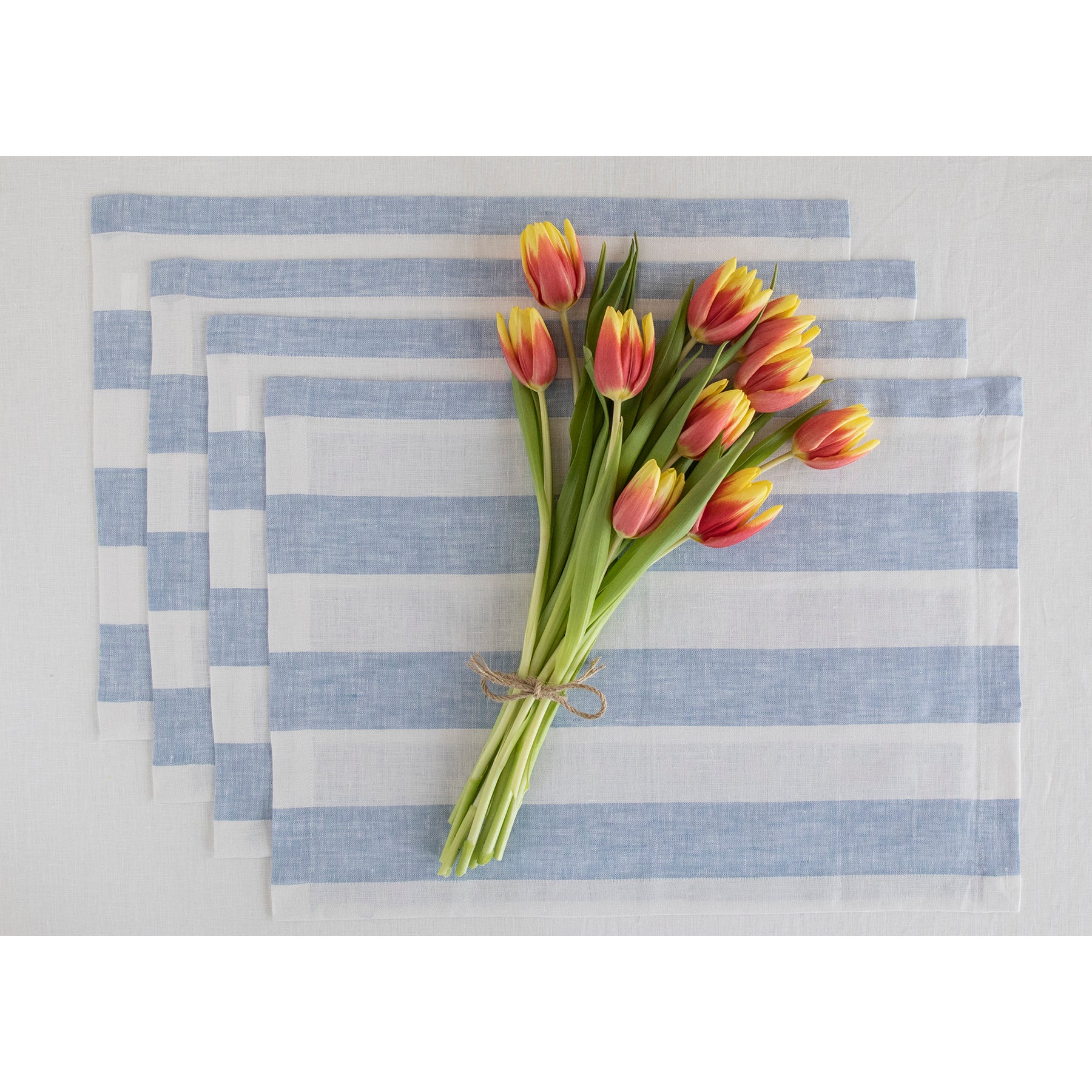 Premium Cabana Stripe Cotton Placemats Set of 4 - Waterproof & Washable Table Mats for Dining, Kitchen, and Outdoor Patio Decor