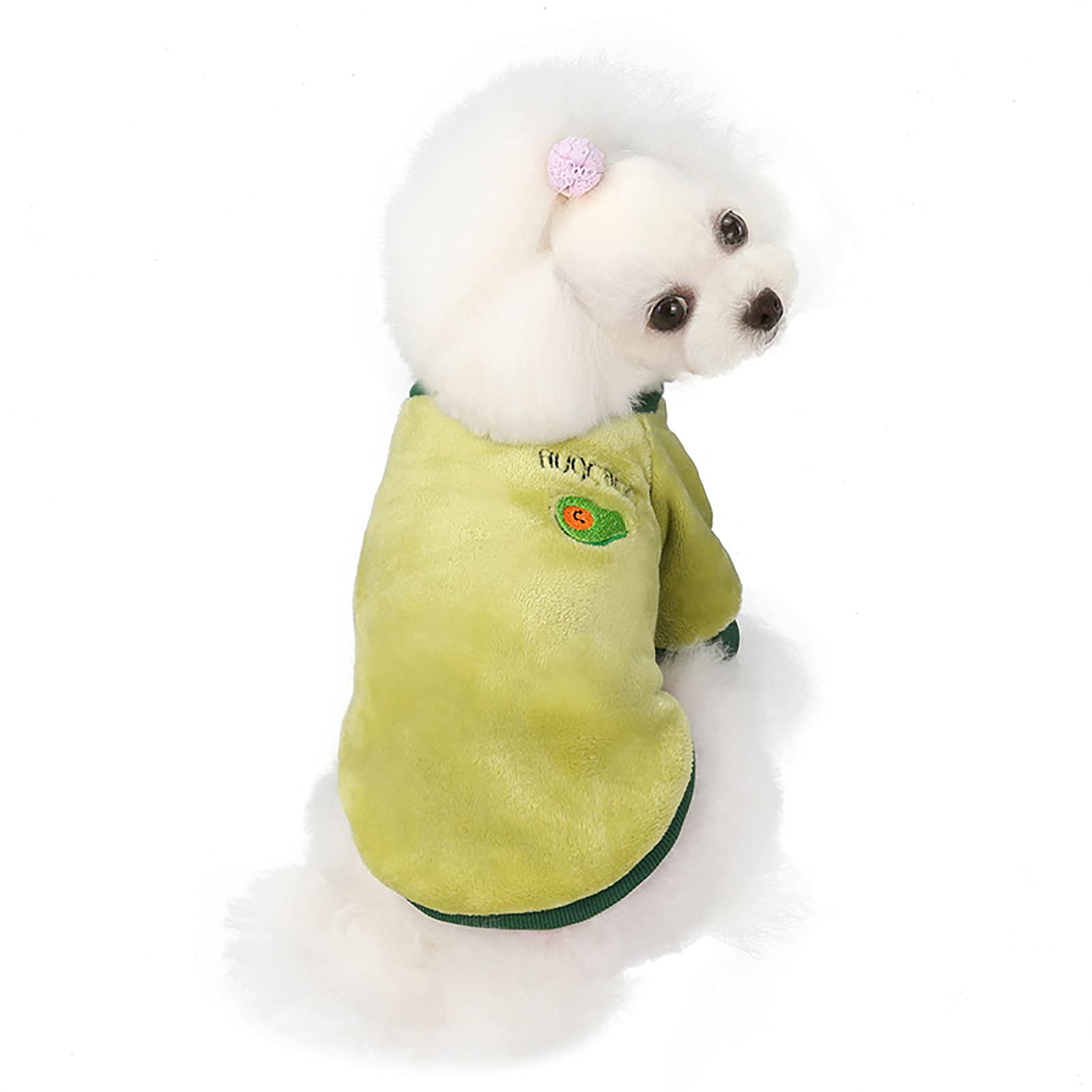 Warm Fleece Dog Sweater & Cat Sweater - Winter Coats for Small & Medium Pets, Green Fruit Pajamas Style - Perfect for Cold Weather & Indoor Comfort
