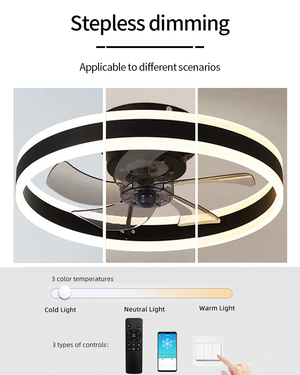 Smart LED Ceiling Fan with Light - 6 Speed Settings, Ultra Quiet, Energy Efficient - Perfect for Bedroom, Living Room, and Office Spaces
