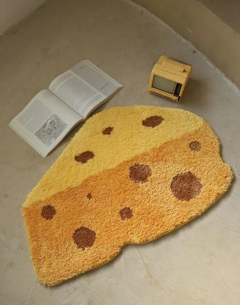 Non-Slip Cheesy Slice Tufted Floor Mat - Soft & Durable Kitchen Rug for Home Decor, Perfect for Living Room, Bedroom, or Entryway