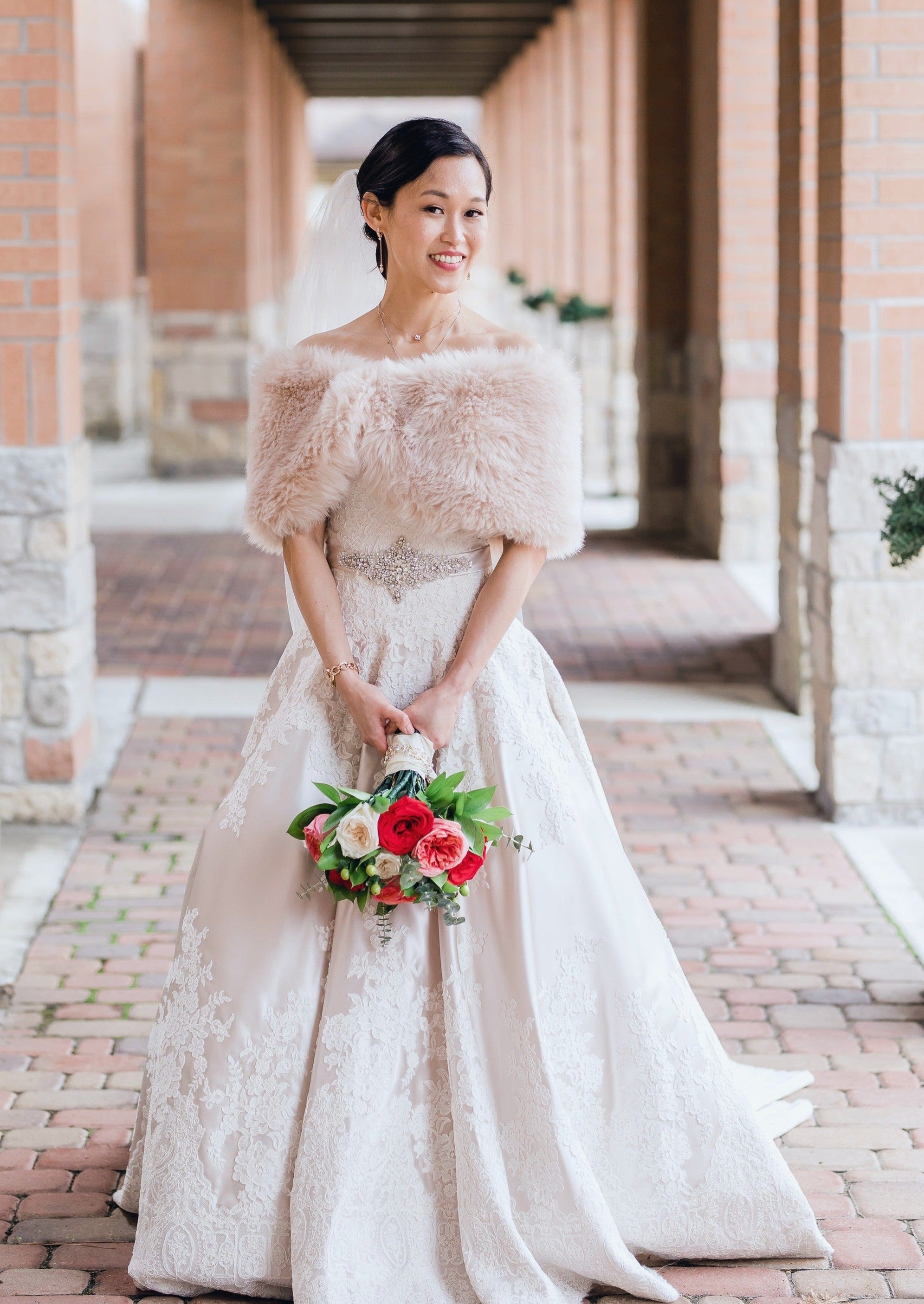 Blush Beige Fur Wrap Shawl - Soft & Luxurious Serena Pea05 Style for Women | Perfect for Weddings, Parties & Winter Fashion