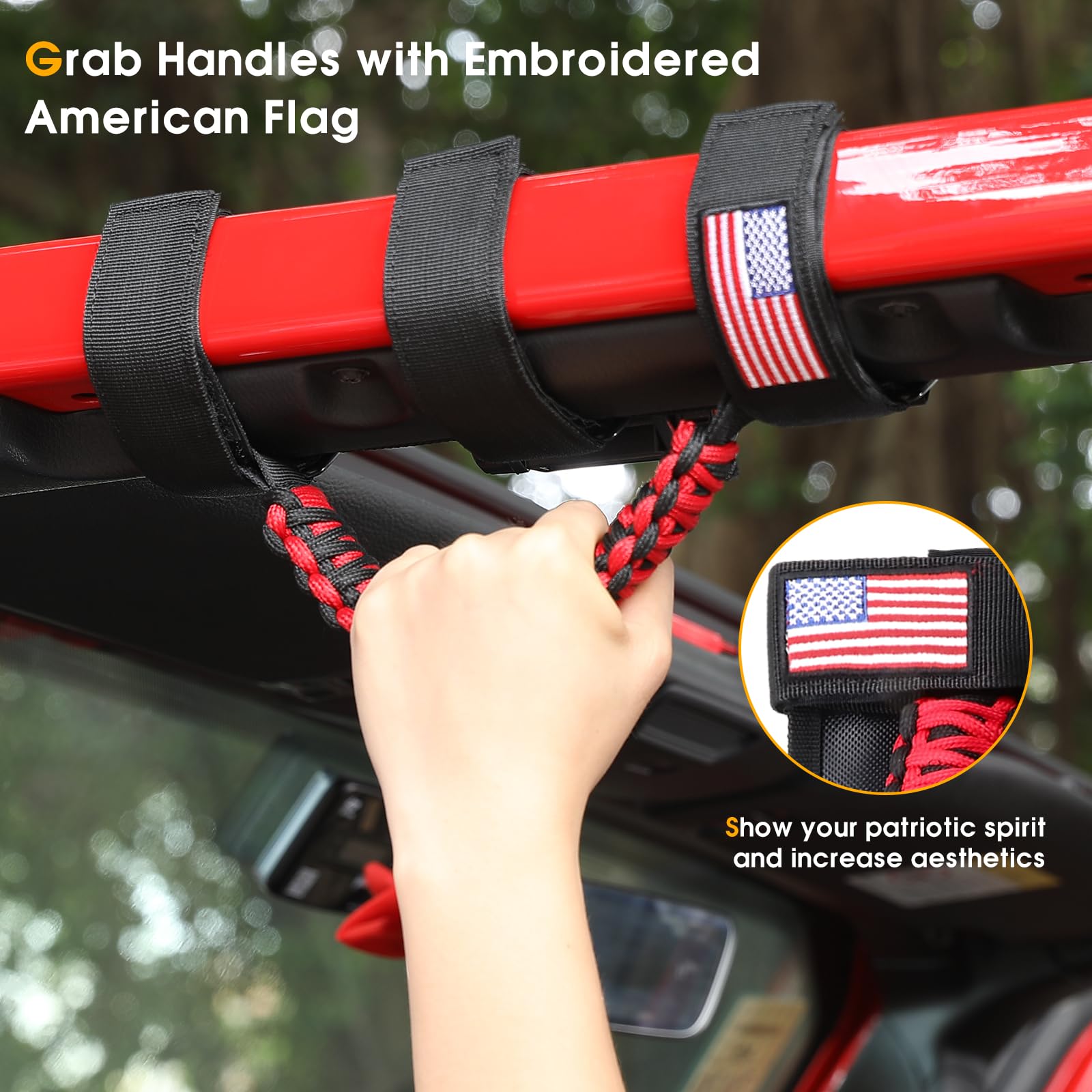 Heavy Duty Roll Bar Paracord Grab Handles for Jeep Wrangler YJ TJ JK JL & Gladiator JT 1955+ UTV ATV - Interior Accessories (Red) - Perfect for Off-Roading, Camping & Adventure Vehicles