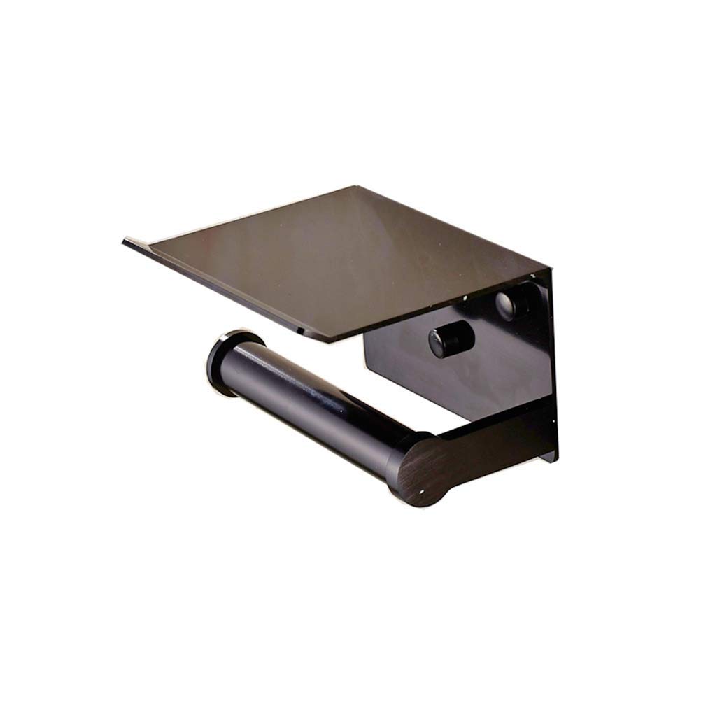 Wall Mounted Matte Black Standing Toilet Paper Holder & Towel Rack with Punch Hole Shelf - Bathroom Tissue Dispenser & Storage Solution for Modern Homes | Perfect for Small Spaces, Apartments & Powder Rooms