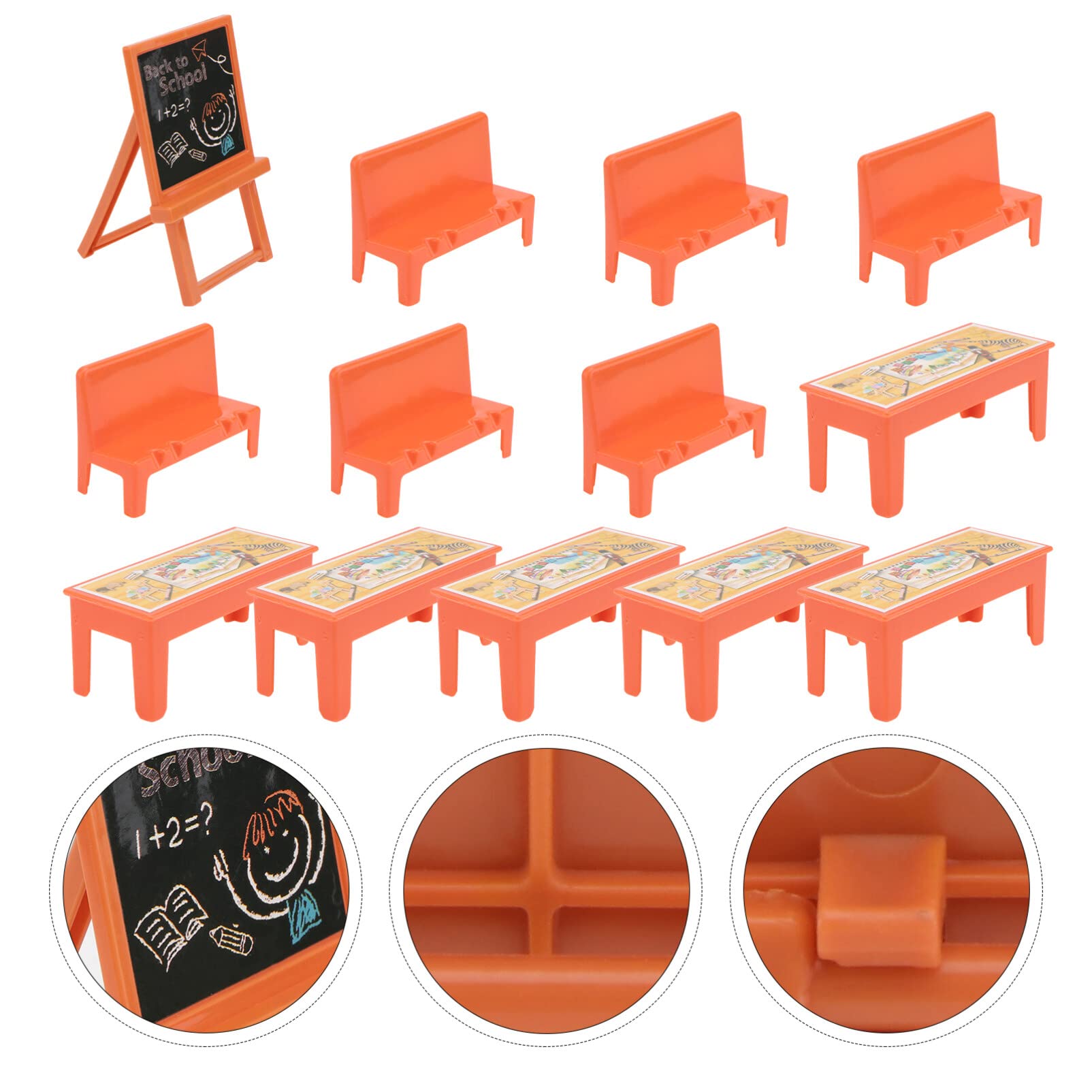 13-Piece Miniature Classroom Furniture Set - Plastic Dollhouse Desk, Chairs & Blackboard Accessories for Dollhouse & Model Scenes | Perfect for School Plays, Educational Toys & Miniature Displays