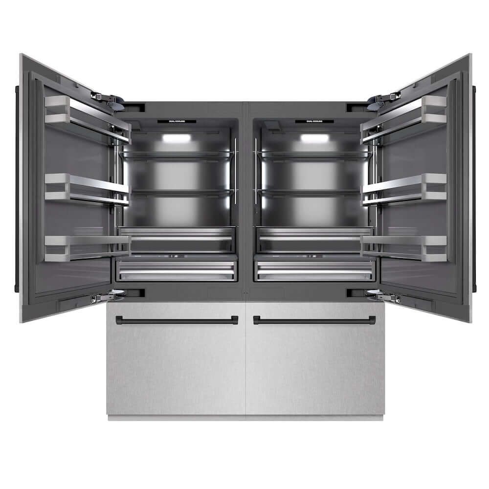 ZLINE Autograph Edition 72-Inch French Door Built-In Refrigerator - 39.6 cu ft Bottom Freezer with Water Dispenser & Ice Maker - Satin Stainless Steel with Graphite Gray Interior & Matte Black Accents (GRBITZ SN 72 MB) - Perfect for Modern Kitchens & Open-Concept Homes