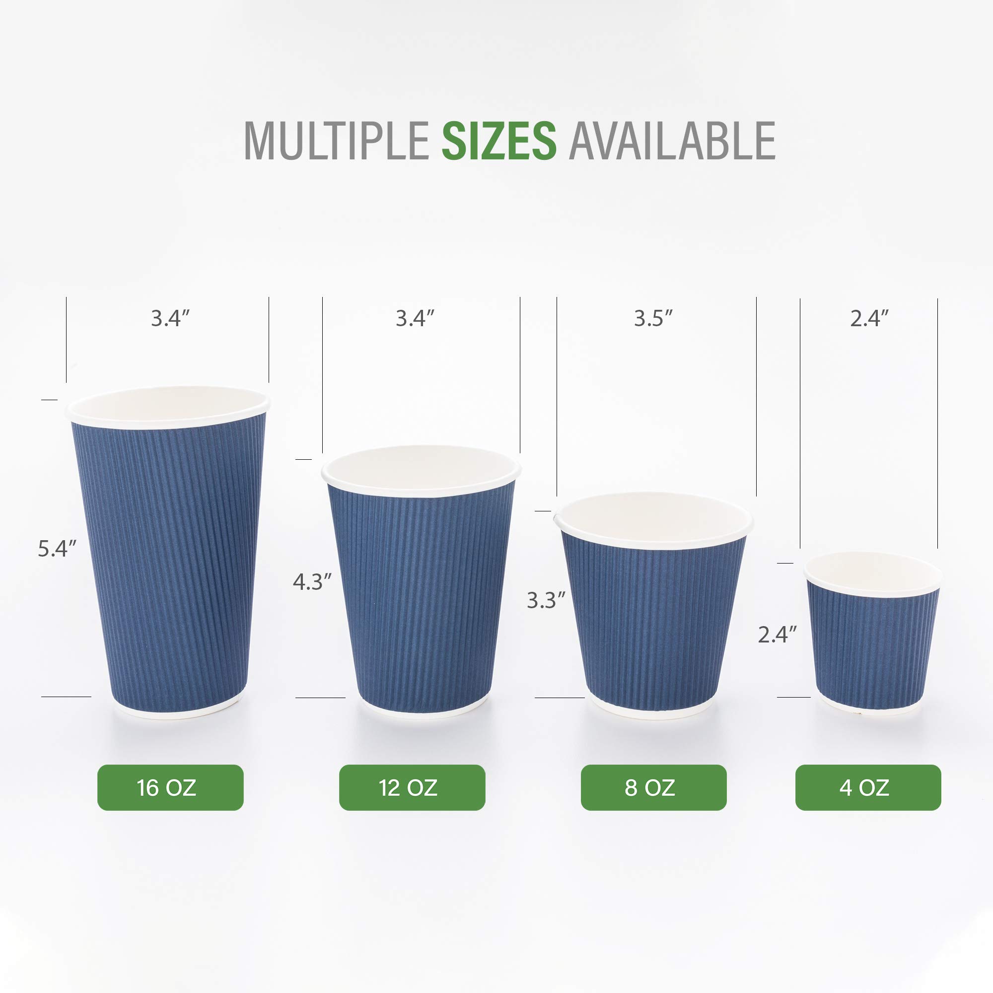8oz Disposable Coffee Cups - 500 Pack Double Wall Hot Cups for Coffee, Tea, Hot Chocolate | Rippled Wall Design, Dark Blue Paper Cups | Lids Sold Separately | Perfect for Restaurants, Cafes, Offices & Home Use