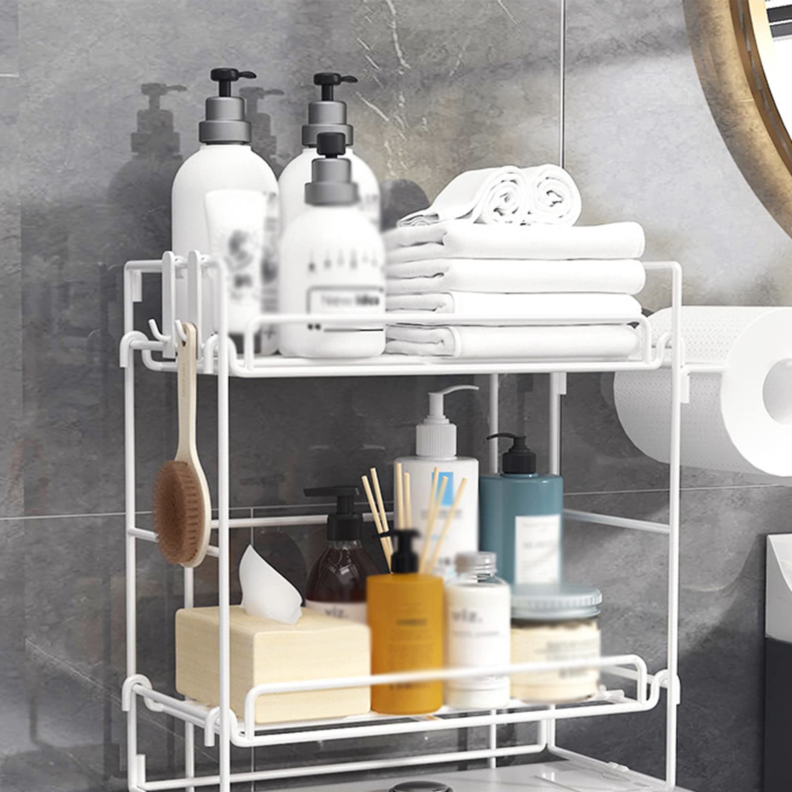 Bathroom Organizer - Over Toilet Storage Cabinet with Paper Holder | No-Drill Wall Mount Design | Space-Saving Bathroom Shelf for Toiletries & Towels | Perfect for Small Bathrooms, Apartments & Powder Rooms