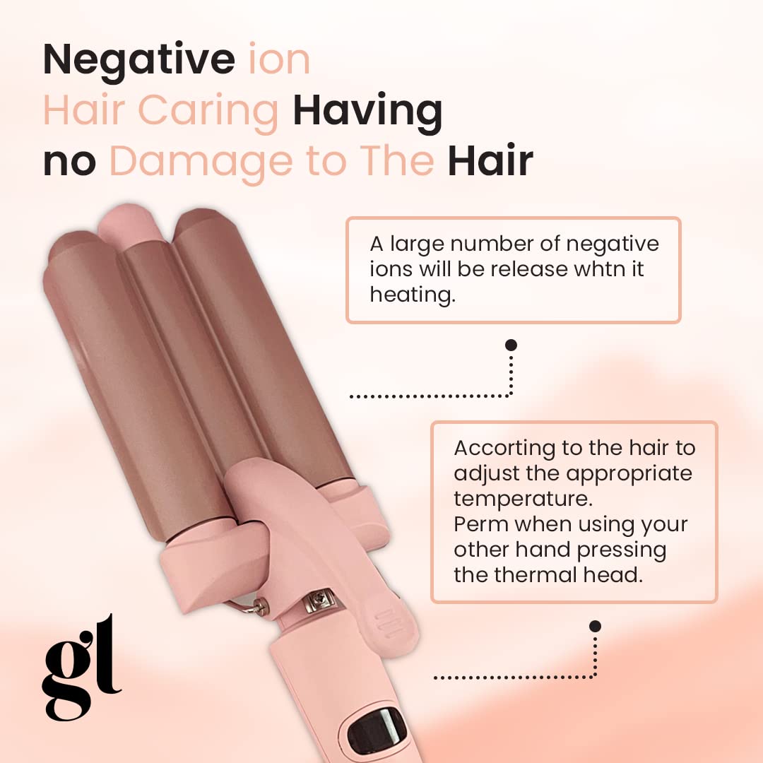 GL Hair 3 Barrel Waver Kit (6-Piece Set) - 25mm Curling Iron with 3 Heat Settings, Fast Heating for Beachy Mermaid Waves - Perfect for Long & Short Hair Styling at Home, Parties & Special Events