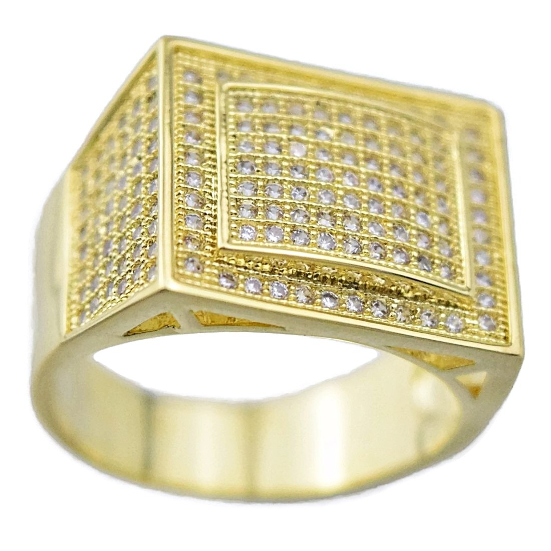 Bling Cartel Hip Hop Ring for Men - Iced Rectangular Micro Pave Cubic Zirconia CZ Gold Tone Band | Perfect for Rap Artists, Streetwear Fashion & Hip Hop Jewelry Collection